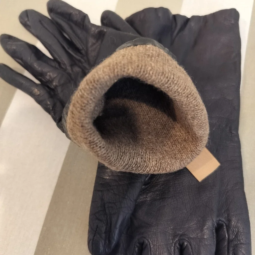 Aris Leather Gloves Cashmere Lined Vintage Black
